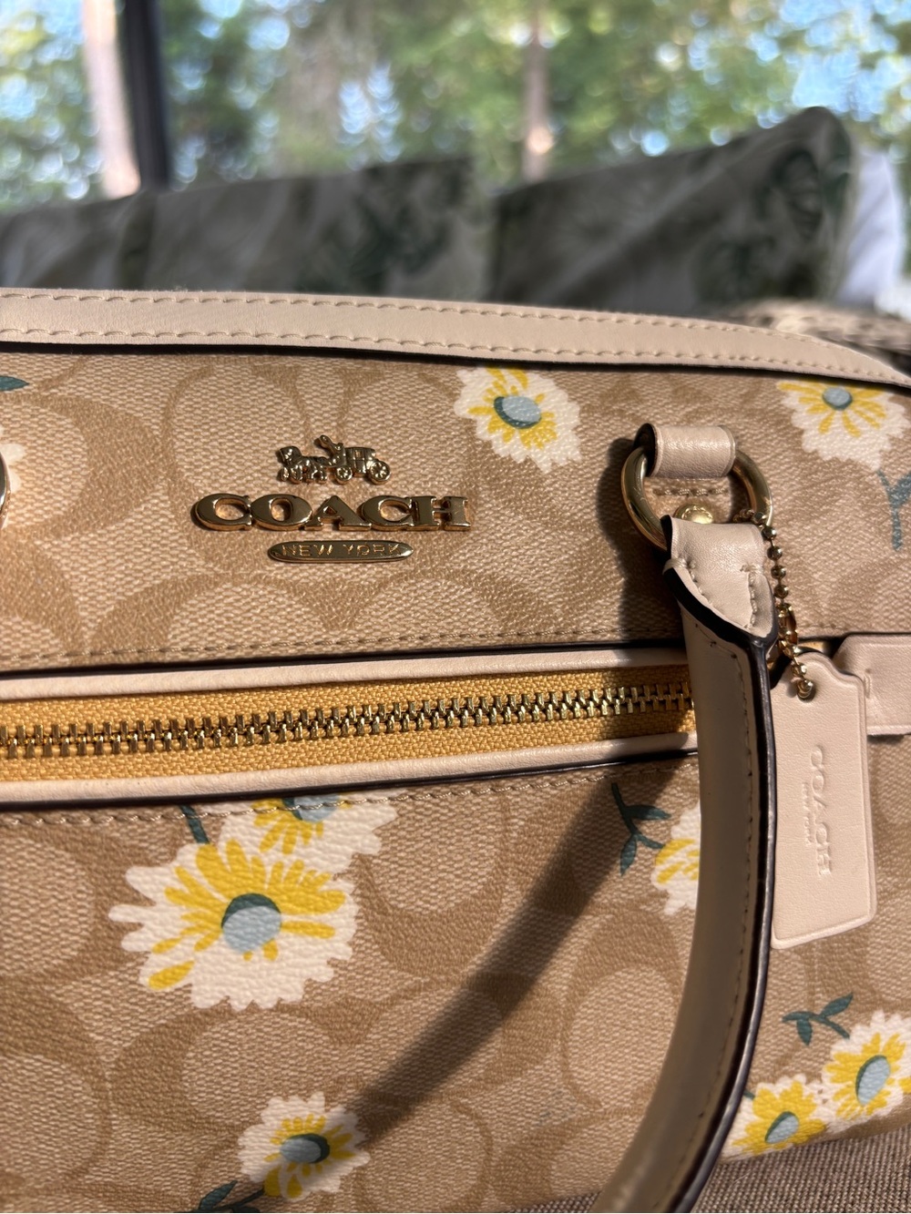 Coach Beige Floral Signature Satchel with Cream Handles - Picture 3 of 5